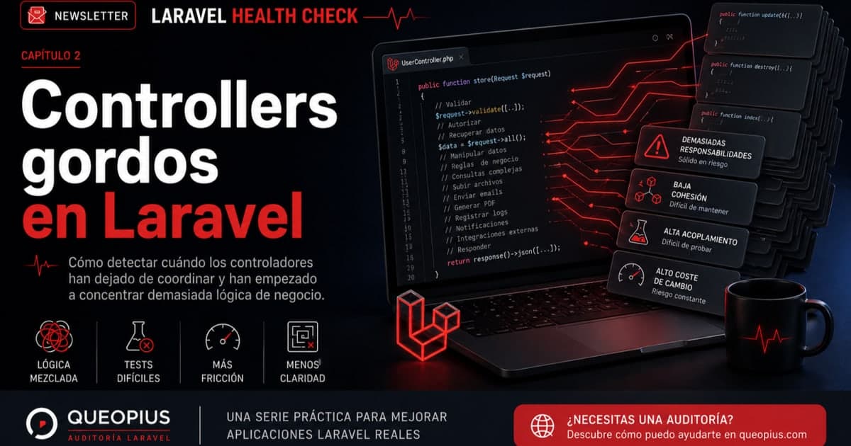 Imagen destacada del artículo Controllers gordos en Laravel publicado en LinkedIn por Queopius